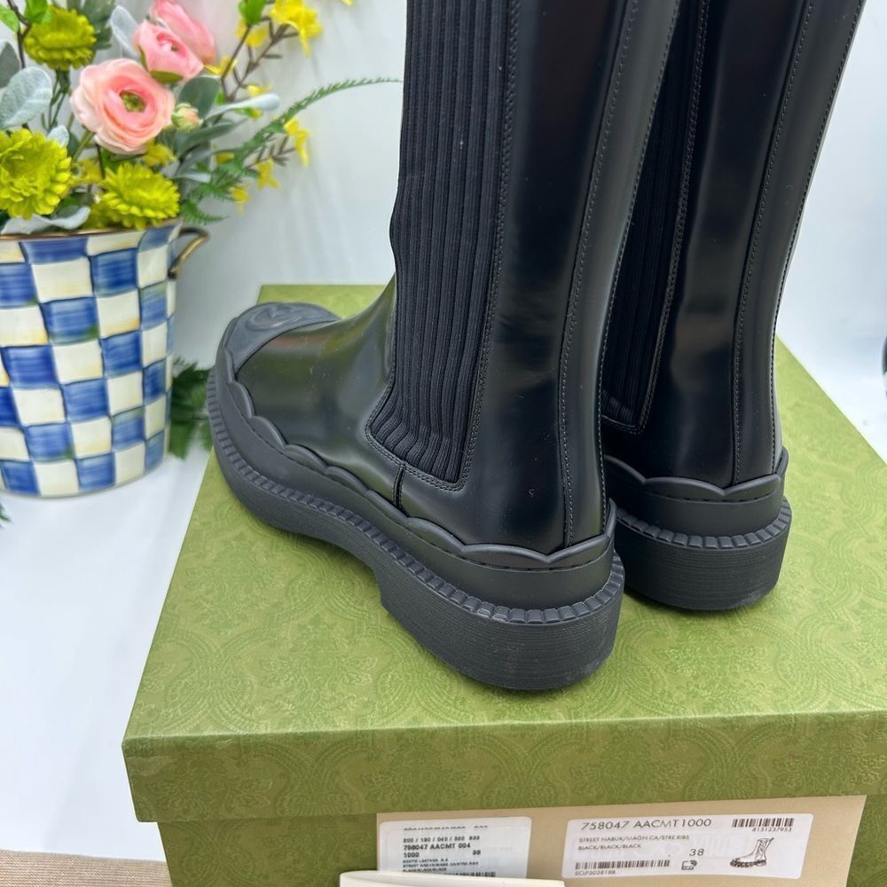 Women women’s Gucci interlocking G leather boots size 38 made in Italy - Picture 9 of 12